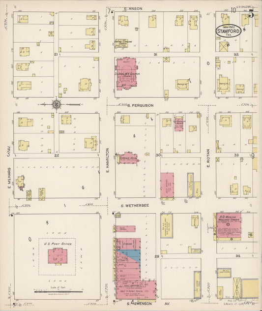 Sanborn Fire Insurance Map from Stamford, Jones County, Texas (1922), Sheet #0005 - Historic Sanborn Fire Insurance Map Print, vintage old map wall art, antique decor, genealogy gift, Texas Texas map