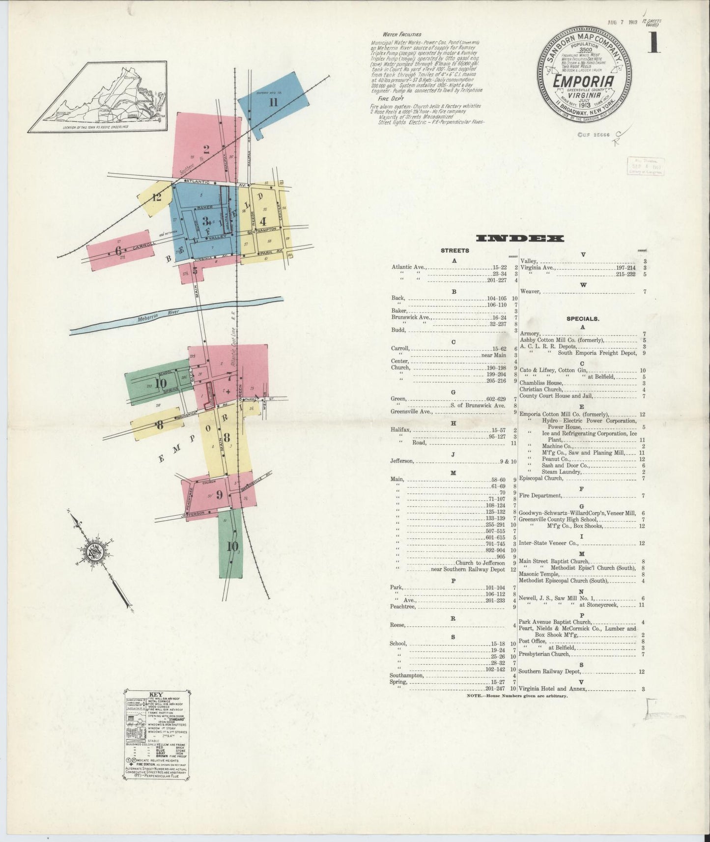Sanborn Fire Insurance Map from Emporia, Independent Cities, Virginia. (1913) – Historic Sanborn Fire Insurance Map Print