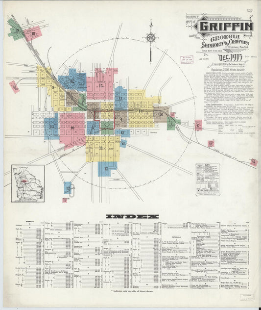 Sanborn Fire Insurance Map from Griffin, Spalding County, Georgia (1915), Sheet #0001 - Complete Map Set gallery image, historic Sanborn map, vintage wall art, Georgia Georgia