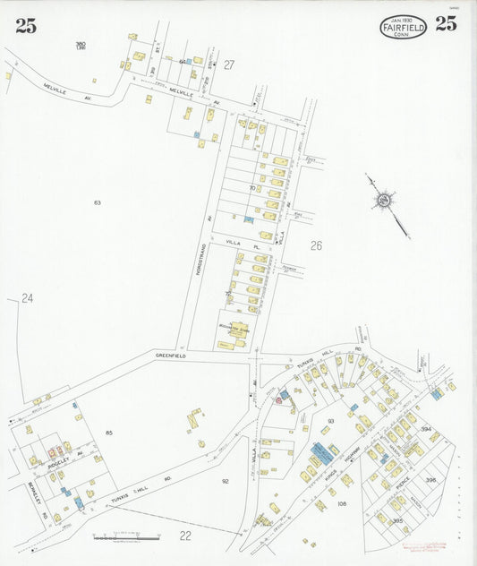 Sanborn Fire Insurance Map from Fairfield, Fairfield County, Connecticut (1930), Sheet #0025 - Historic Sanborn Fire Insurance Map Print, vintage old map wall art, antique decor, genealogy gift, Connecticut Connecticut map