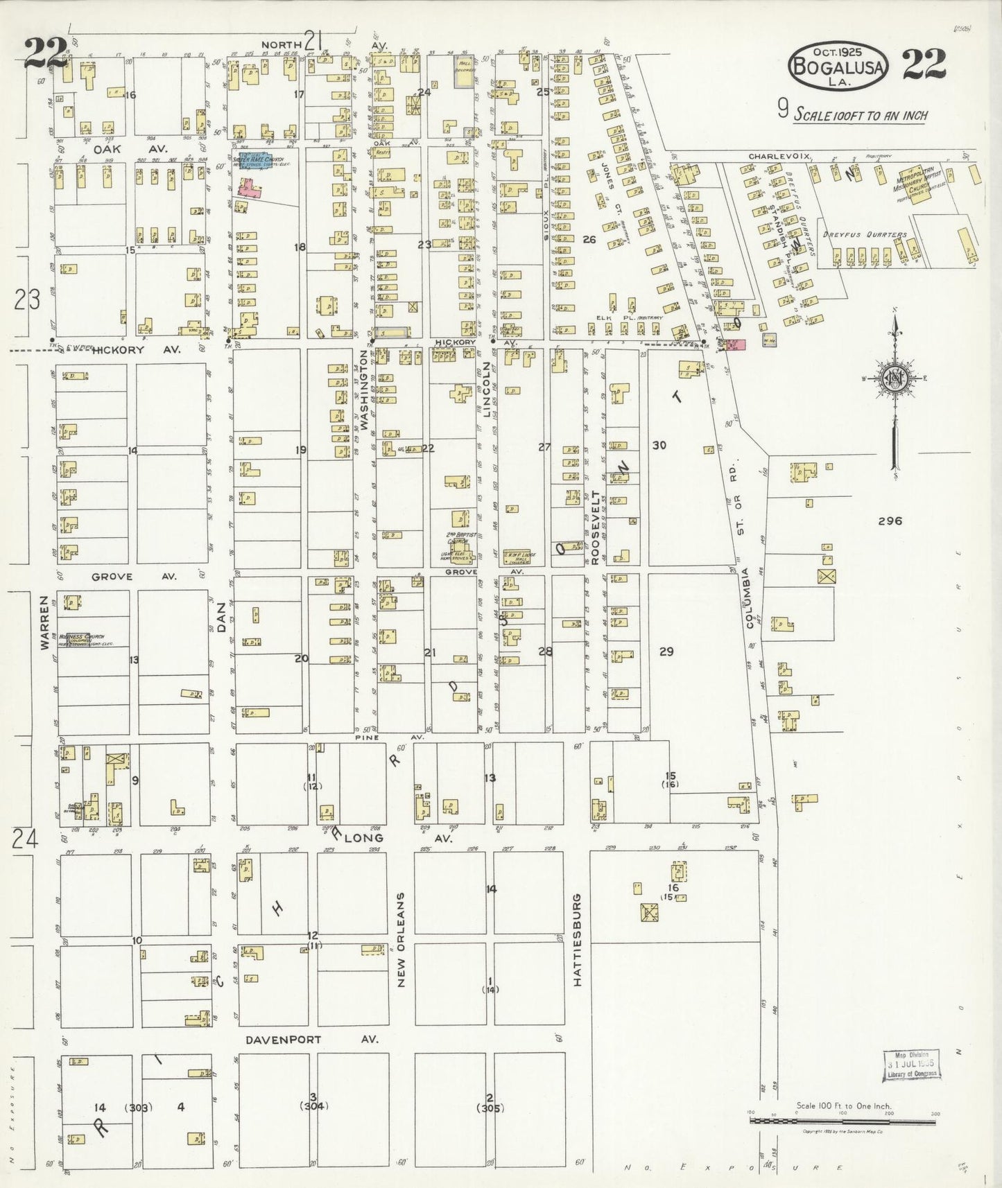 Sanborn Fire Insurance Map from Bogalusa, Washington Parish, Louisiana (1925), Sheet #0022 - Complete Map Set gallery image, historic Sanborn map, vintage wall art, Louisiana Louisiana