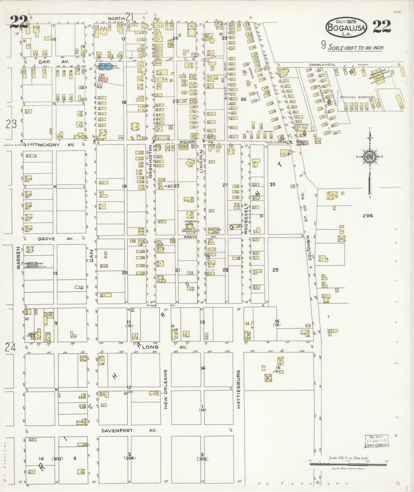 Sanborn Fire Insurance Map from Bogalusa, Washington Parish, Louisiana (1925), Sheet #0022 - Complete Map Set gallery image, historic Sanborn map, vintage wall art, Louisiana Louisiana