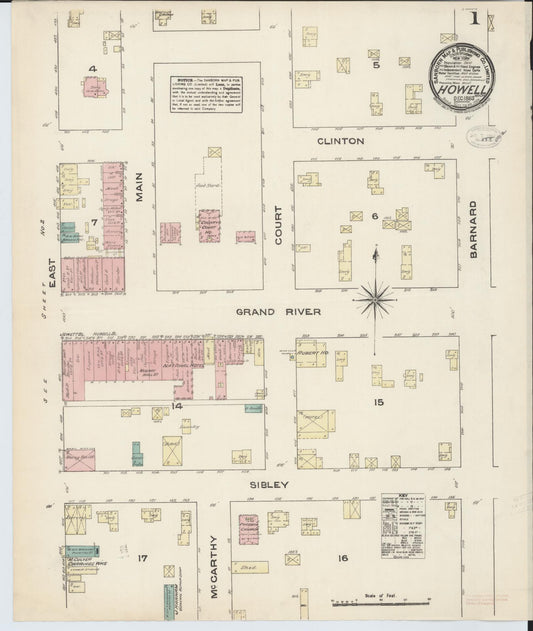Sanborn Fire Insurance Map from Howell, Livingston County, Michigan (1883), Sheet #0001 - Complete Map Set gallery image, historic Sanborn map, vintage wall art, Michigan Michigan
