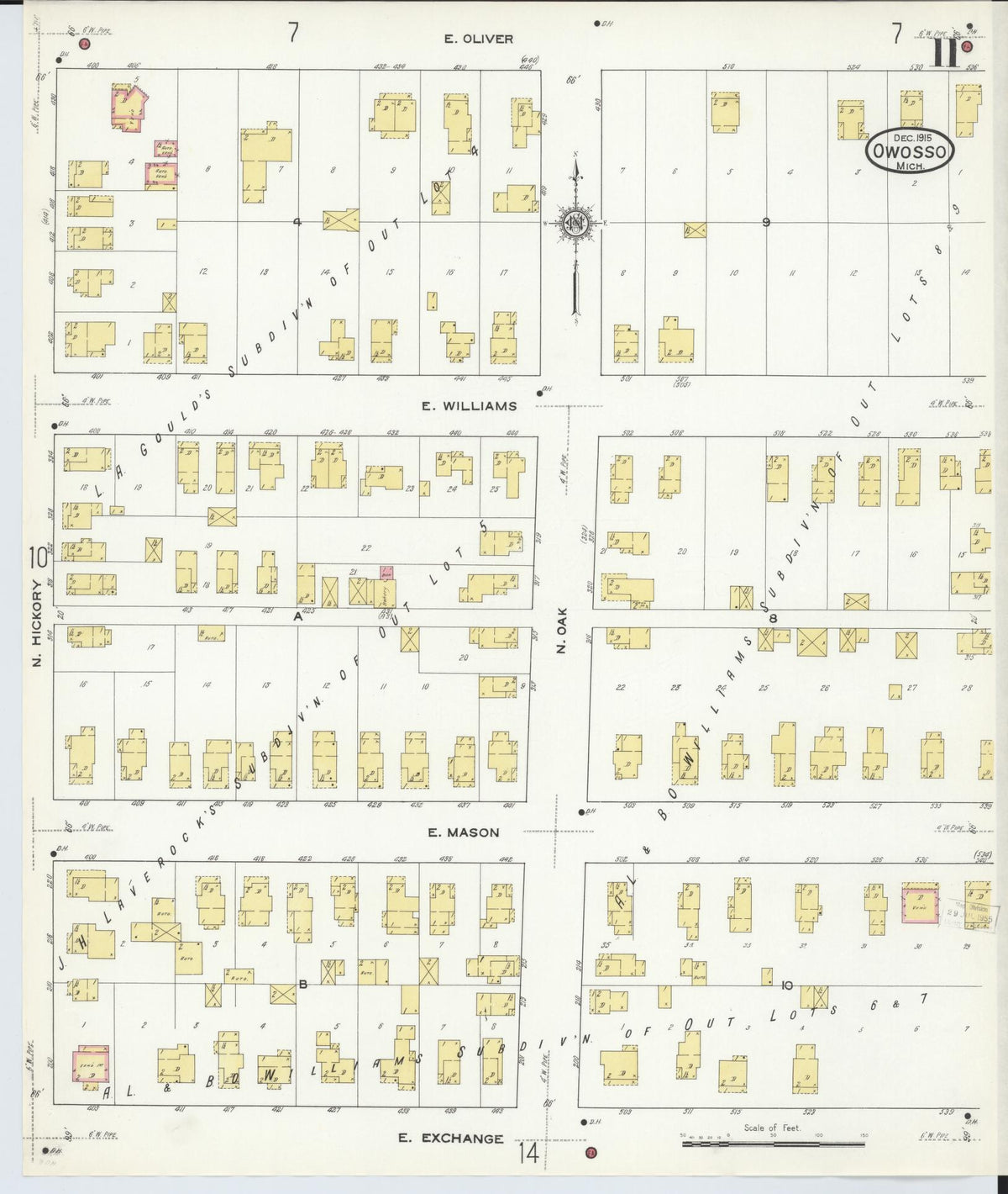 Sanborn Fire Insurance Map from Owosso, Shiawassee County, Michigan (1915), Sheet #0011 - Historic Sanborn Fire Insurance Map Print, vintage old map wall art, antique decor, genealogy gift, Michigan Michigan map