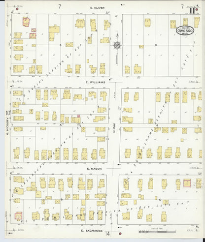Sanborn Fire Insurance Map from Owosso, Shiawassee County, Michigan (1915), Sheet #0011 - Historic Sanborn Fire Insurance Map Print, vintage old map wall art, antique decor, genealogy gift, Michigan Michigan map