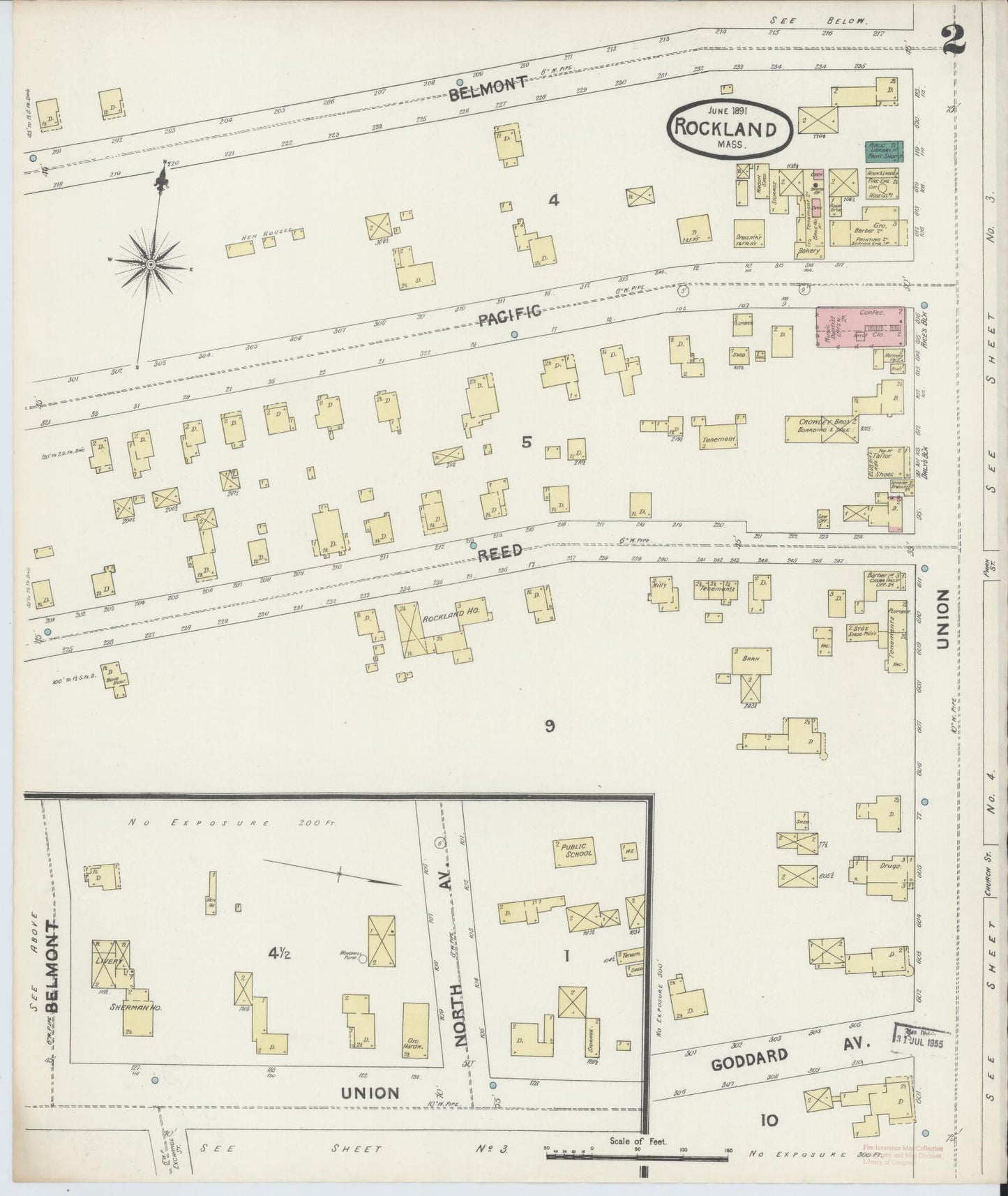 Sanborn Fire Insurance Map from Rockland, Plymouth County, Massachusetts (1891), Sheet #0002 - Historic Sanborn Fire Insurance Map Print, vintage old map wall art, antique decor, genealogy gift, Massachusetts Massachusetts map