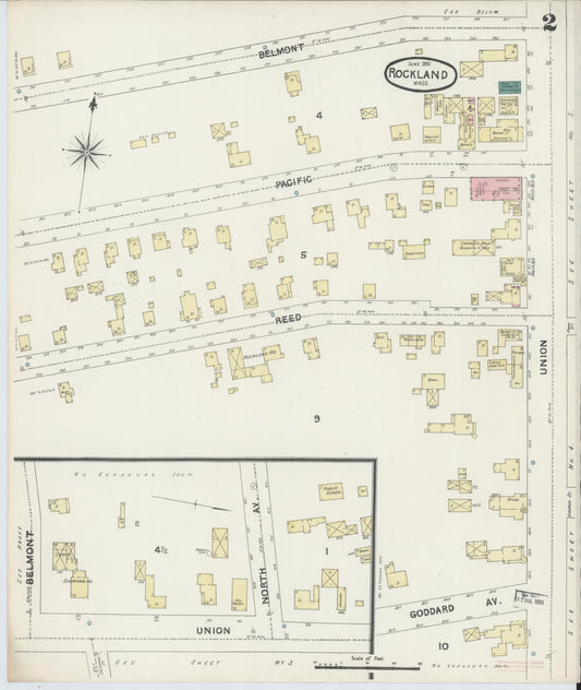 Sanborn Fire Insurance Map from Rockland, Plymouth County, Massachusetts (1891), Sheet #0002 - Historic Sanborn Fire Insurance Map Print, vintage old map wall art, antique decor, genealogy gift, Massachusetts Massachusetts map