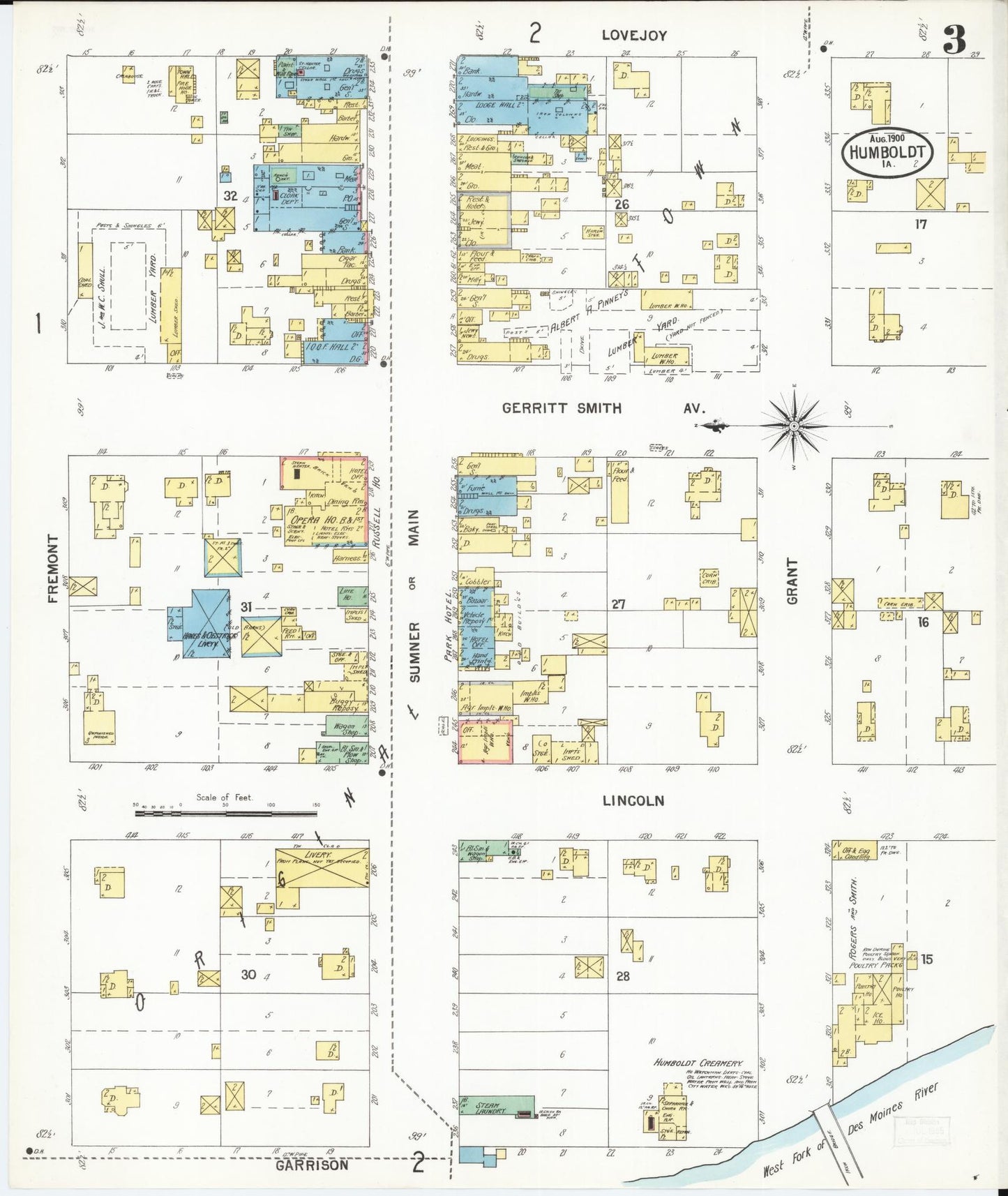 Sanborn Fire Insurance Map from Humboldt, Humboldt County, Iowa (1900), Sheet #0003 - Historic Sanborn Fire Insurance Map Print, vintage old map wall art