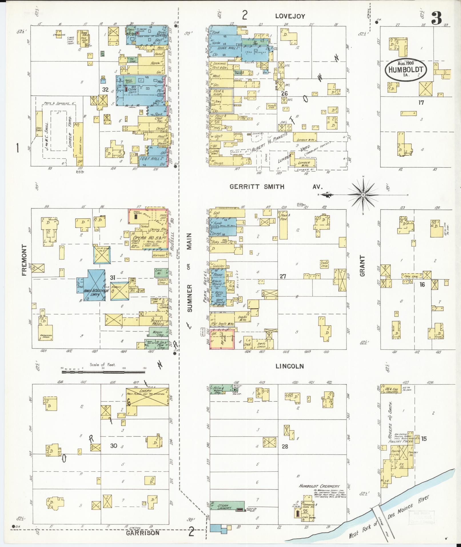 Sanborn Fire Insurance Map from Humboldt, Humboldt County, Iowa (1900), Sheet #0003 - Historic Sanborn Fire Insurance Map Print, vintage old map wall art