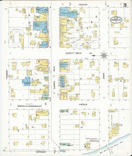 Sanborn Fire Insurance Map from Humboldt, Humboldt County, Iowa (1900), Sheet #0003 - Historic Sanborn Fire Insurance Map Print, vintage old map wall art