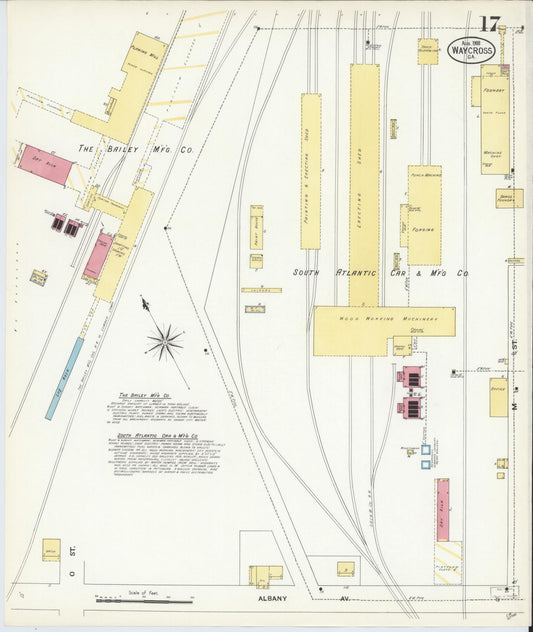 Sanborn Fire Insurance Map from Waycross, Ware County, Georgia (1908), Sheet #0017 - Historic Sanborn Fire Insurance Map Print, vintage old map wall art, antique decor, genealogy gift, Georgia Georgia map