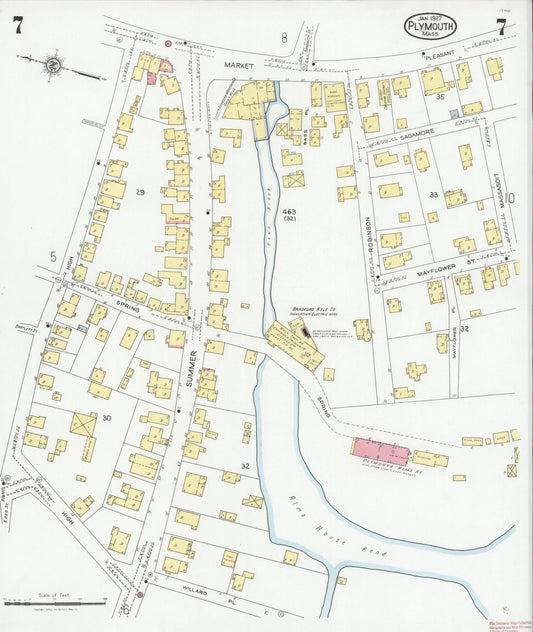 Sanborn Fire Insurance Map from Plymouth, Plymouth County, Massachusetts (1927), Sheet #0007 - Historic Sanborn Fire Insurance Map Print, vintage old map wall art, antique decor, genealogy gift, Massachusetts Massachusetts map