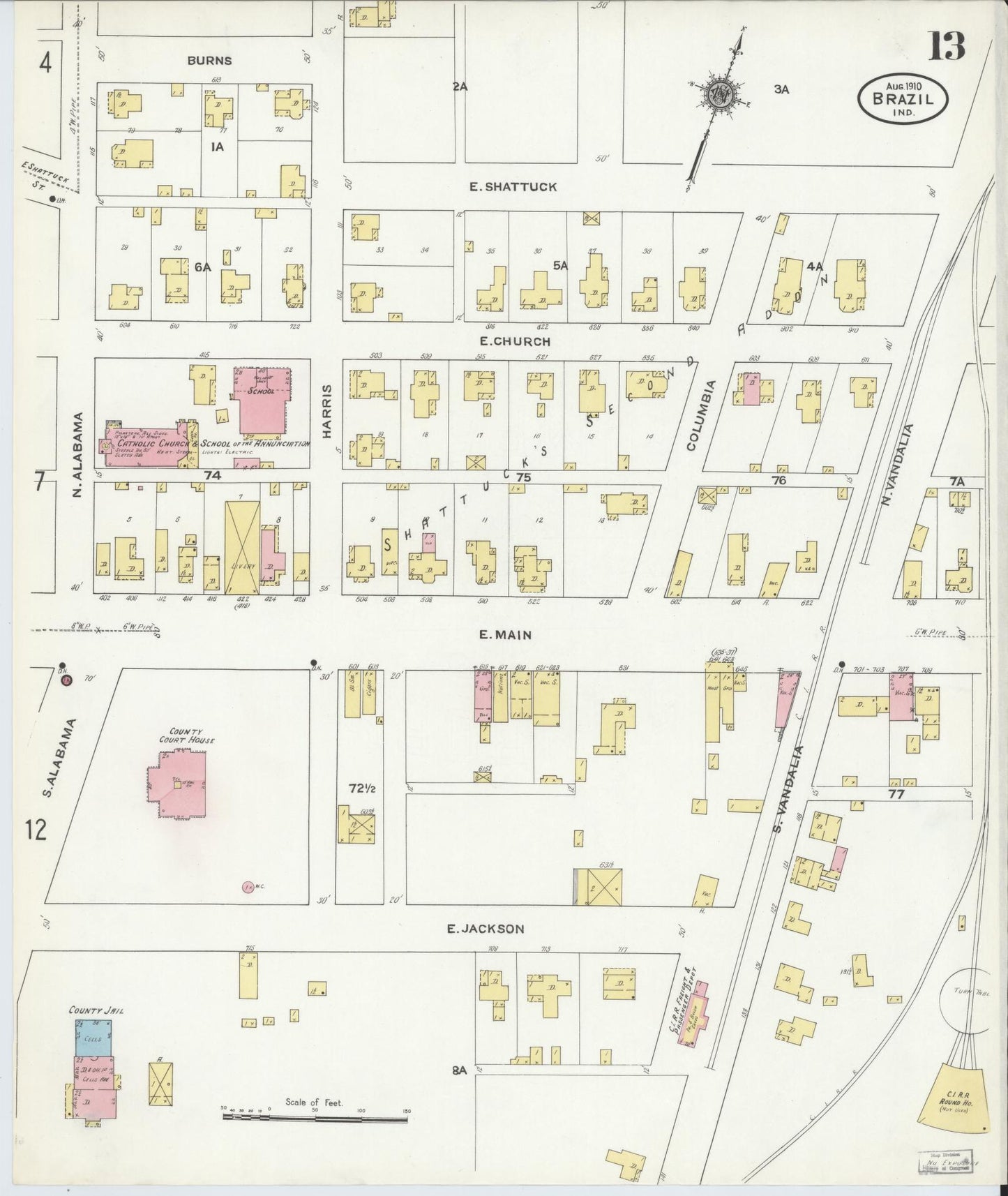 Sanborn Fire Insurance Map from Brazil, Clay County, Indiana (1910), Sheet #0013 - Complete Map Set gallery image, historic Sanborn map, vintage wall art, Indiana Indiana
