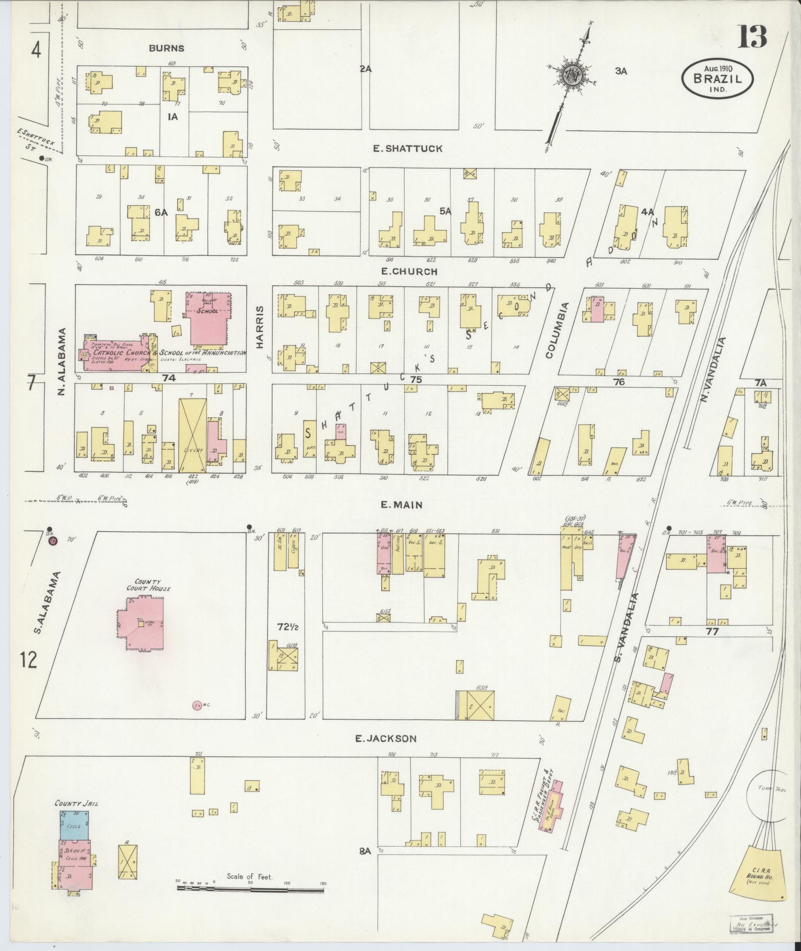 Sanborn Fire Insurance Map from Brazil, Clay County, Indiana (1910), Sheet #0013 - Complete Map Set gallery image, historic Sanborn map, vintage wall art, Indiana Indiana