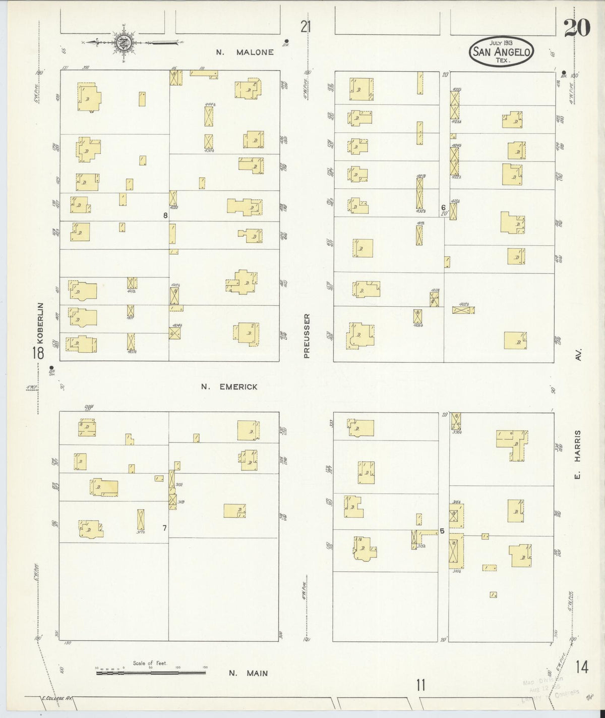 Sanborn Fire Insurance Map from San Angelo, Tom Green County, Texas (1913), Sheet #0020 - Complete Map Set gallery image, historic Sanborn map, vintage wall art, Texas Texas