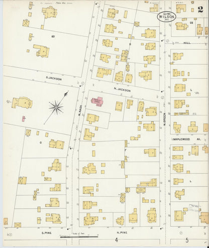 Sanborn Fire Insurance Map from Wilson, Wilson County, North Carolina (1903), Sheet #0002 - Historic Sanborn Fire Insurance Map Print, vintage old map wall art, antique decor, genealogy gift, North Carolina North Carolina map