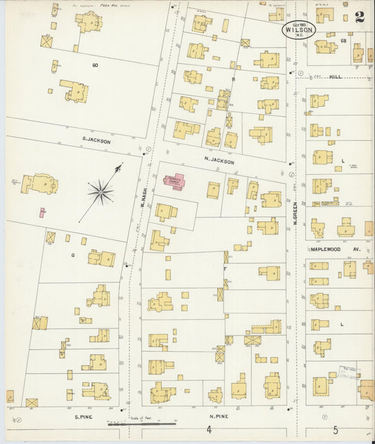 Sanborn Fire Insurance Map from Wilson, Wilson County, North Carolina (1903), Sheet #0002 - Historic Sanborn Fire Insurance Map Print, vintage old map wall art, antique decor, genealogy gift, North Carolina North Carolina map