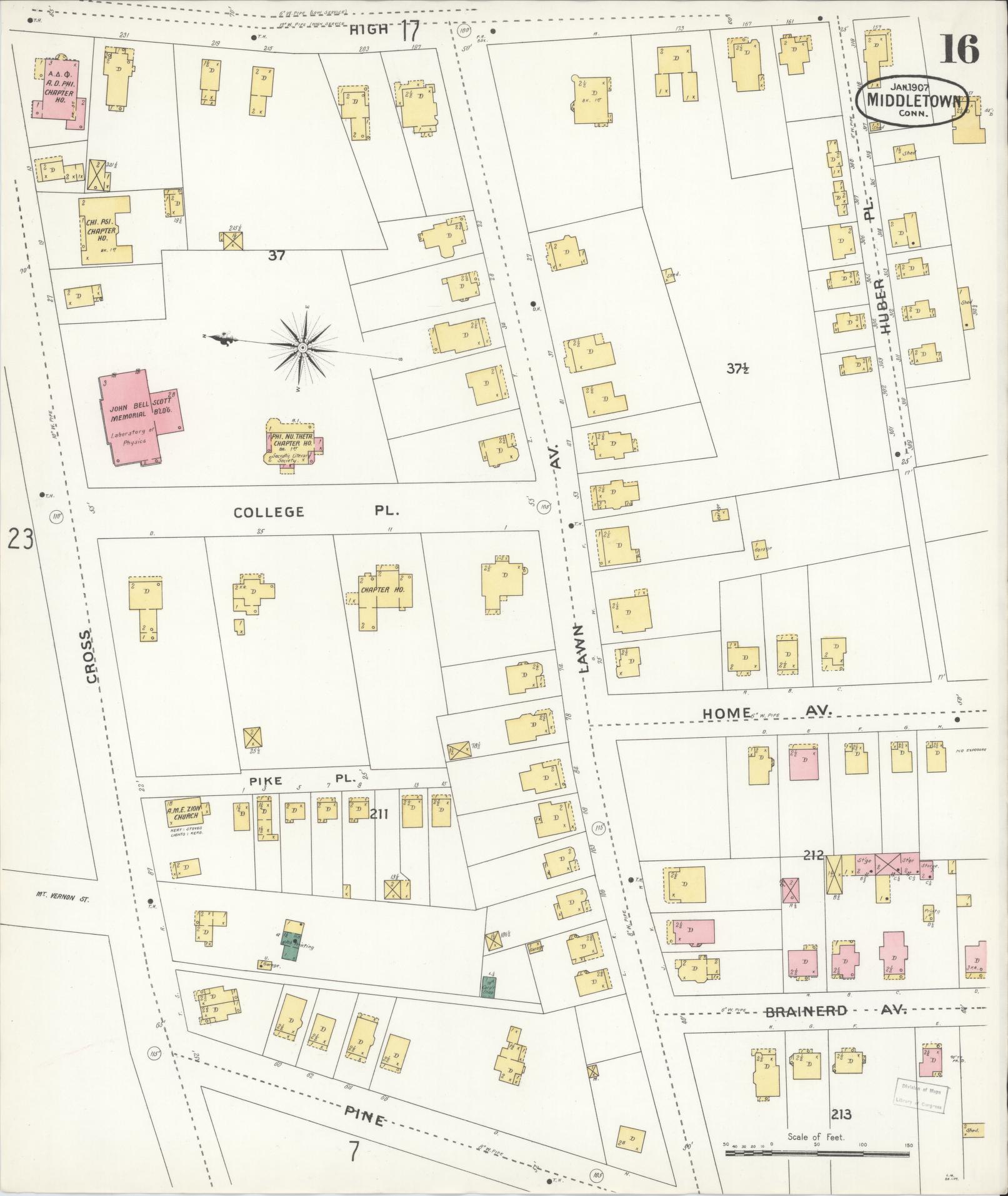 Sanborn Fire Insurance Map from Middletown, Middlesex County, Connecticut (1907), Sheet #0016 - Complete Map Set gallery image, historic Sanborn map, vintage wall art, Connecticut Connecticut