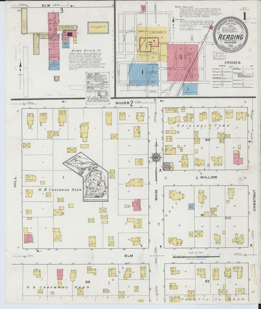 Sanborn Fire Insurance Map from Reading, Hillsdale County, Michigan (1918), Sheet #0001 - Complete Map Set gallery image, historic Sanborn map, vintage wall art, Michigan Michigan