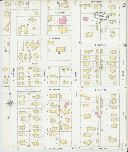 Sanborn Fire Insurance Map from Bloomington, McLean County, Illinois (1896), Sheet #0002 - Complete Map Set gallery image, historic Sanborn map, vintage wall art, Illinois Illinois