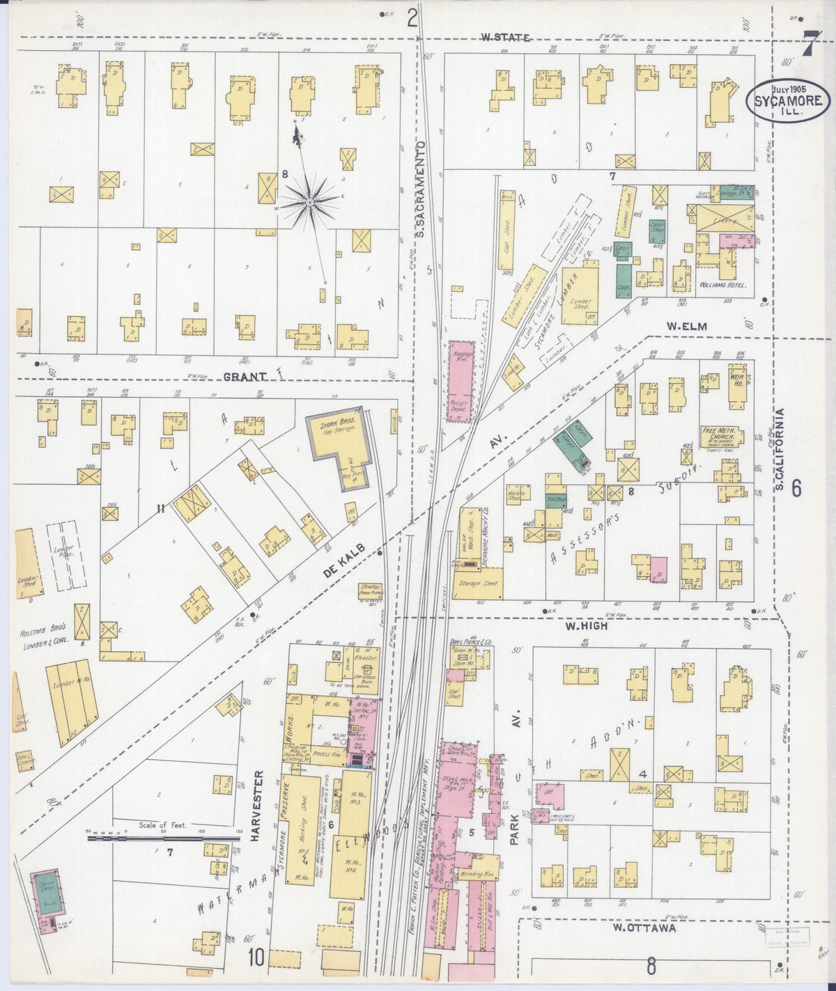 Sanborn Fire Insurance Map from Sycamore, De Kalb County, Illinois (1905), Sheet #0007 - Complete Map Set gallery image, historic Sanborn map, vintage wall art, Illinois Illinois