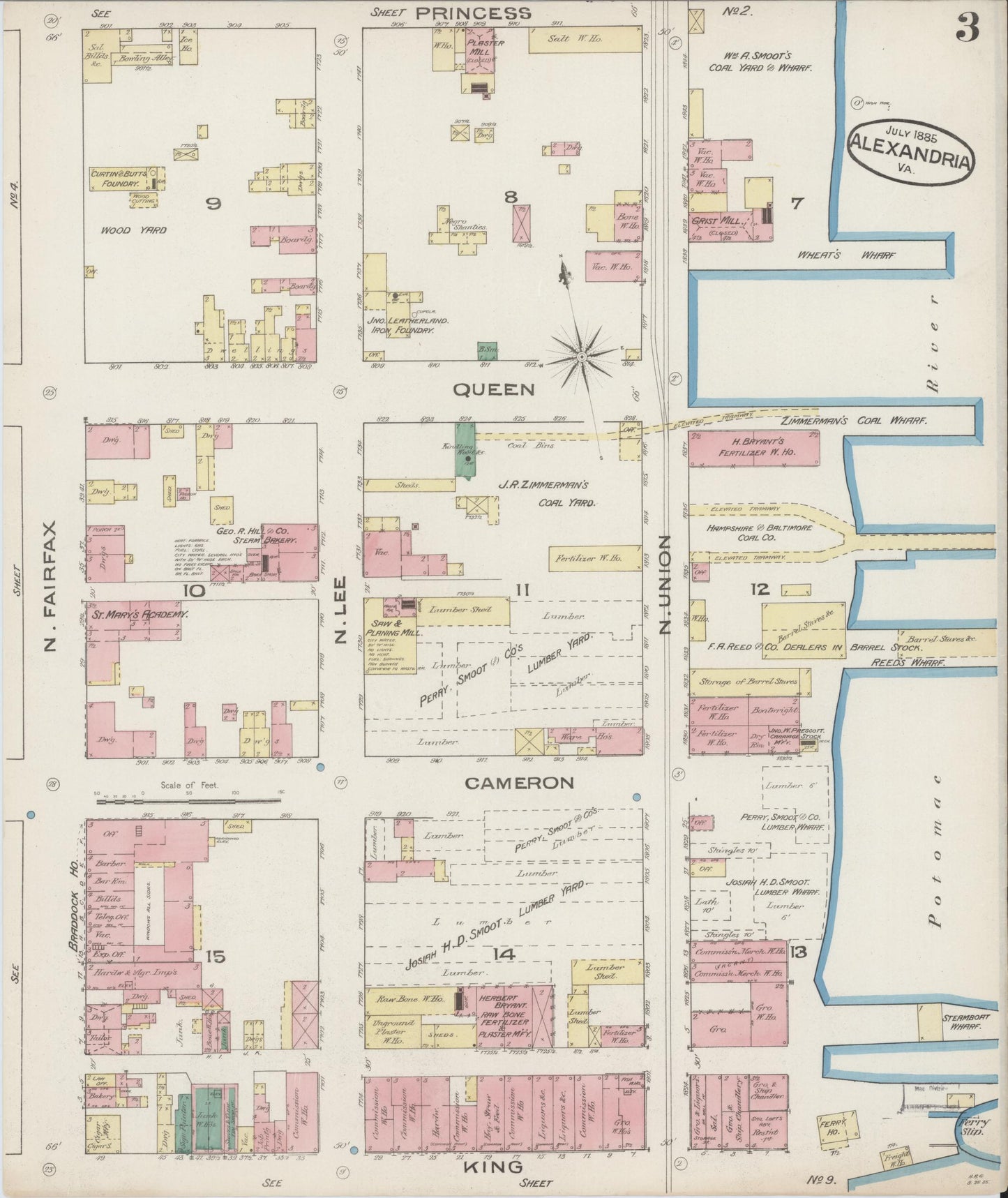 Sanborn Fire Insurance Map from Alexandria, Independent Cities, Virginia (1885), Sheet #0003 - Complete Map Set gallery image, historic Sanborn map, vintage wall art, Virginia Virginia
