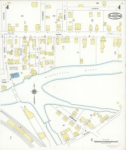 Sanborn Fire Insurance Map from Blackstone, Worcester County, Massachusetts (1923), Sheet #0004 - Complete Map Set gallery image, historic Sanborn map, vintage wall art, Massachusetts Massachusetts