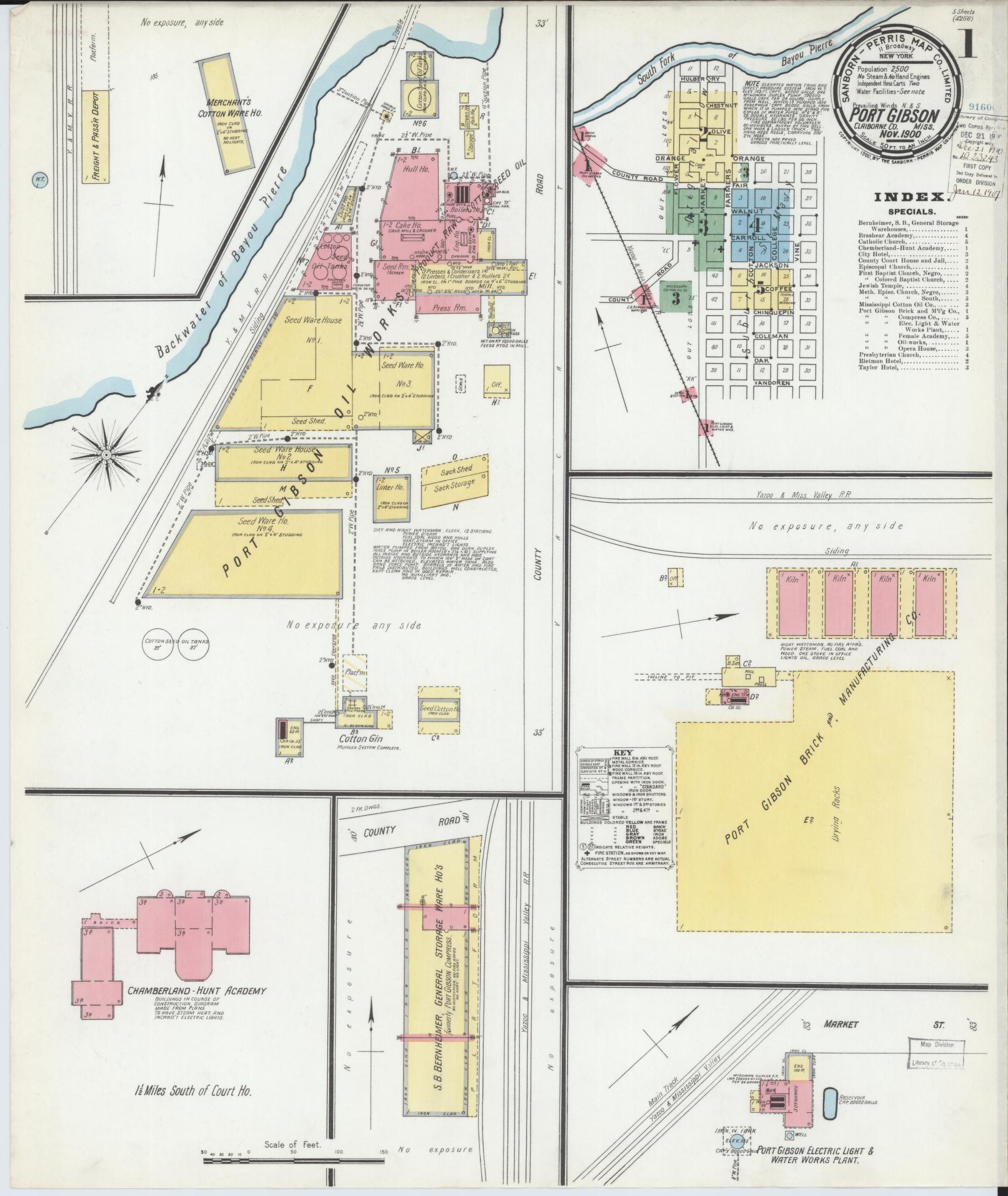 Sanborn Fire Insurance Map from Port Gibson, Claiborne County, Mississippi (1900), Sheet #0001 - Complete Map Set gallery image, historic Sanborn map, vintage wall art, Mississippi Mississippi
