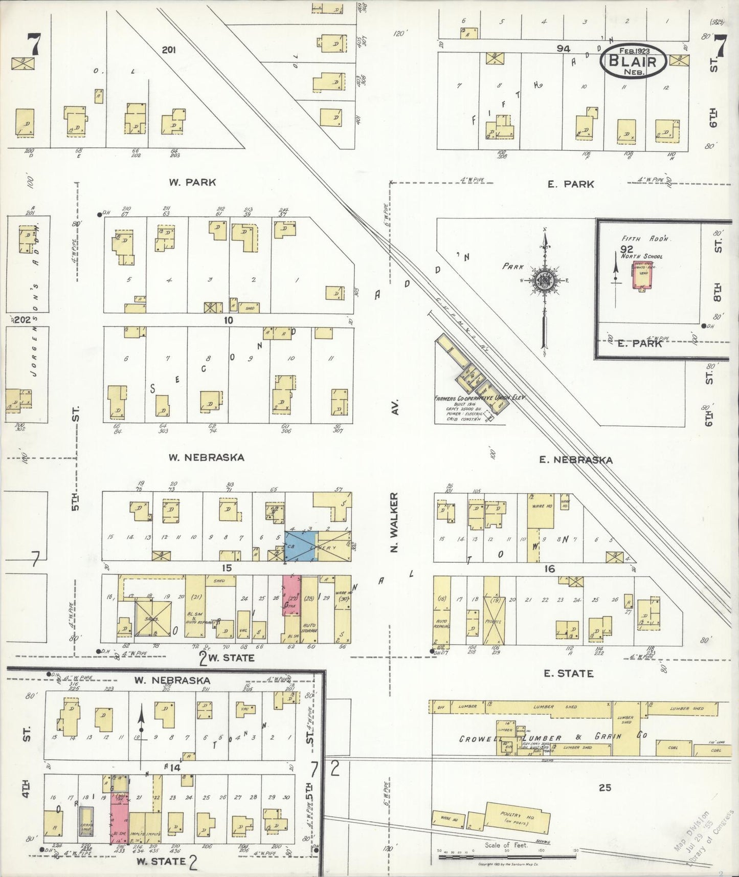 Sanborn Fire Insurance Map from Blair, Washington County, Nebraska (1923), Sheet #0007 - Historic Sanborn Fire Insurance Map Print, vintage old map wall art, antique decor, genealogy gift, Nebraska Nebraska map