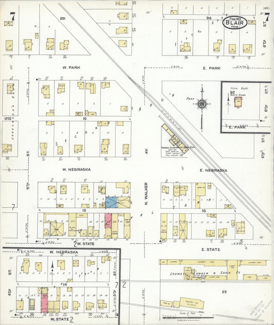 Sanborn Fire Insurance Map from Blair, Washington County, Nebraska (1923), Sheet #0007 - Historic Sanborn Fire Insurance Map Print, vintage old map wall art, antique decor, genealogy gift, Nebraska Nebraska map