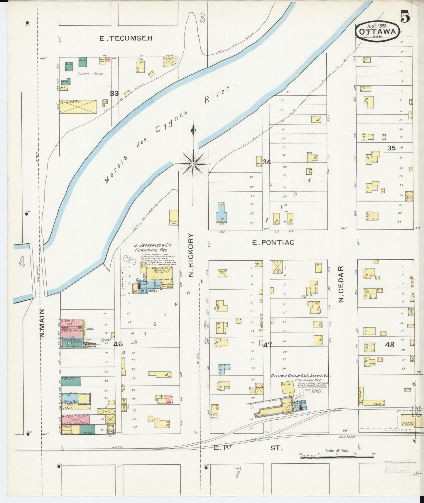Sanborn Fire Insurance Map from Ottawa, Franklin County, Kansas (1893), Sheet #0005 - Complete Map Set gallery image, historic Sanborn map, vintage wall art, Kansas Kansas
