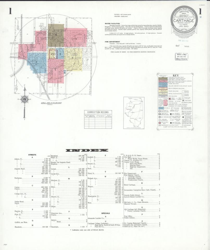 Sanborn Fire Insurance Map from Carthage, Hancock County, Illinois. (1943) – Map View