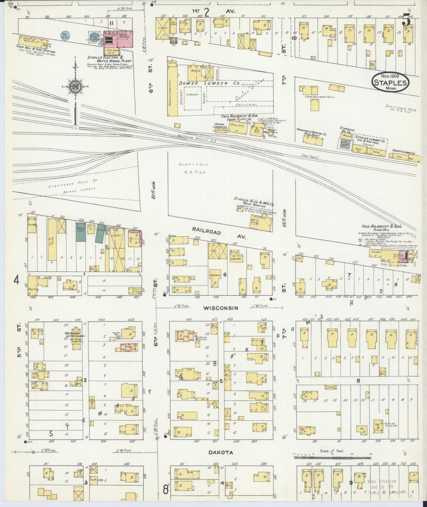 Sanborn Fire Insurance Map from Staples, Todd County, Minnesota (1909), Sheet #0005 - Historic Sanborn Fire Insurance Map Print, vintage old map wall art, antique decor, genealogy gift, Minnesota Minnesota map