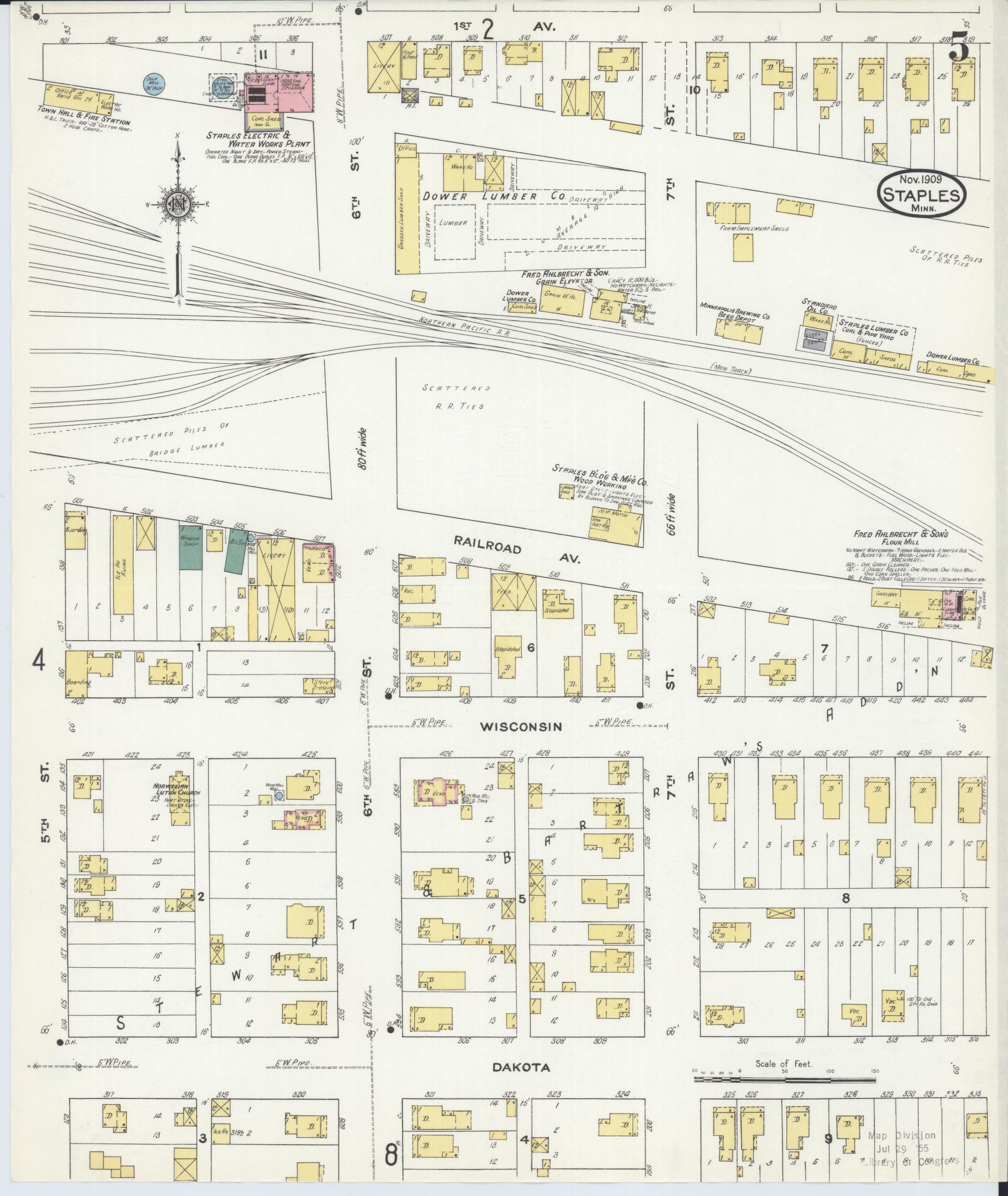 Sanborn Fire Insurance Map from Staples, Todd County, Minnesota (1909), Sheet #0005 - Historic Sanborn Fire Insurance Map Print, vintage old map wall art, antique decor, genealogy gift, Minnesota Minnesota map