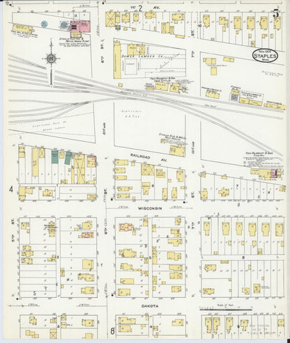 Sanborn Fire Insurance Map from Staples, Todd County, Minnesota (1909), Sheet #0005 - Historic Sanborn Fire Insurance Map Print, vintage old map wall art, antique decor, genealogy gift, Minnesota Minnesota map