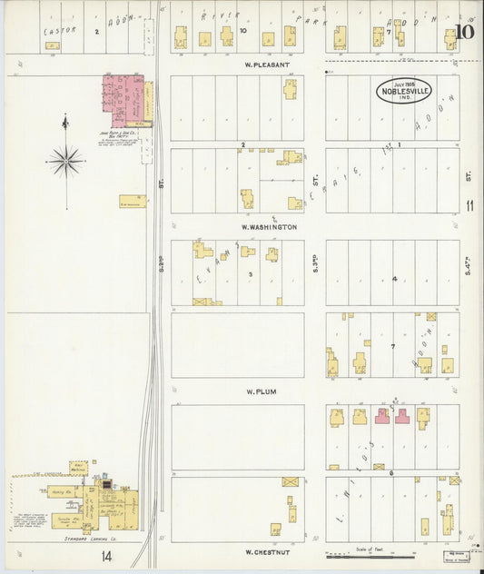 Sanborn Fire Insurance Map from Noblesville, Hamilton County, Indiana (1905), Sheet #0010 - Historic Sanborn Fire Insurance Map Print, vintage old map wall art, antique decor, genealogy gift, Indiana Indiana map