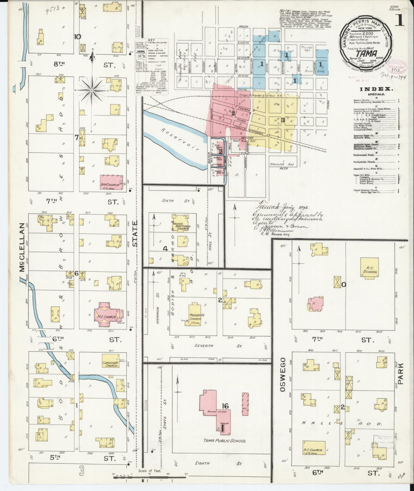 Sanborn Fire Insurance Map from Tama, Tama County, Iowa (1894), Sheet #0001 - Historic Sanborn Fire Insurance Map Print