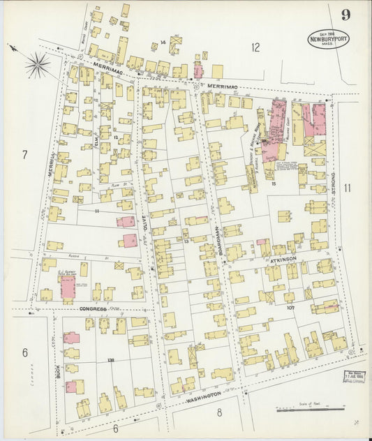 Sanborn Fire Insurance Map from Newburyport, Essex County, Massachusetts (1906), Sheet #0009 - Historic Sanborn Fire Insurance Map Print, vintage old map wall art, antique decor, genealogy gift, Massachusetts Massachusetts map