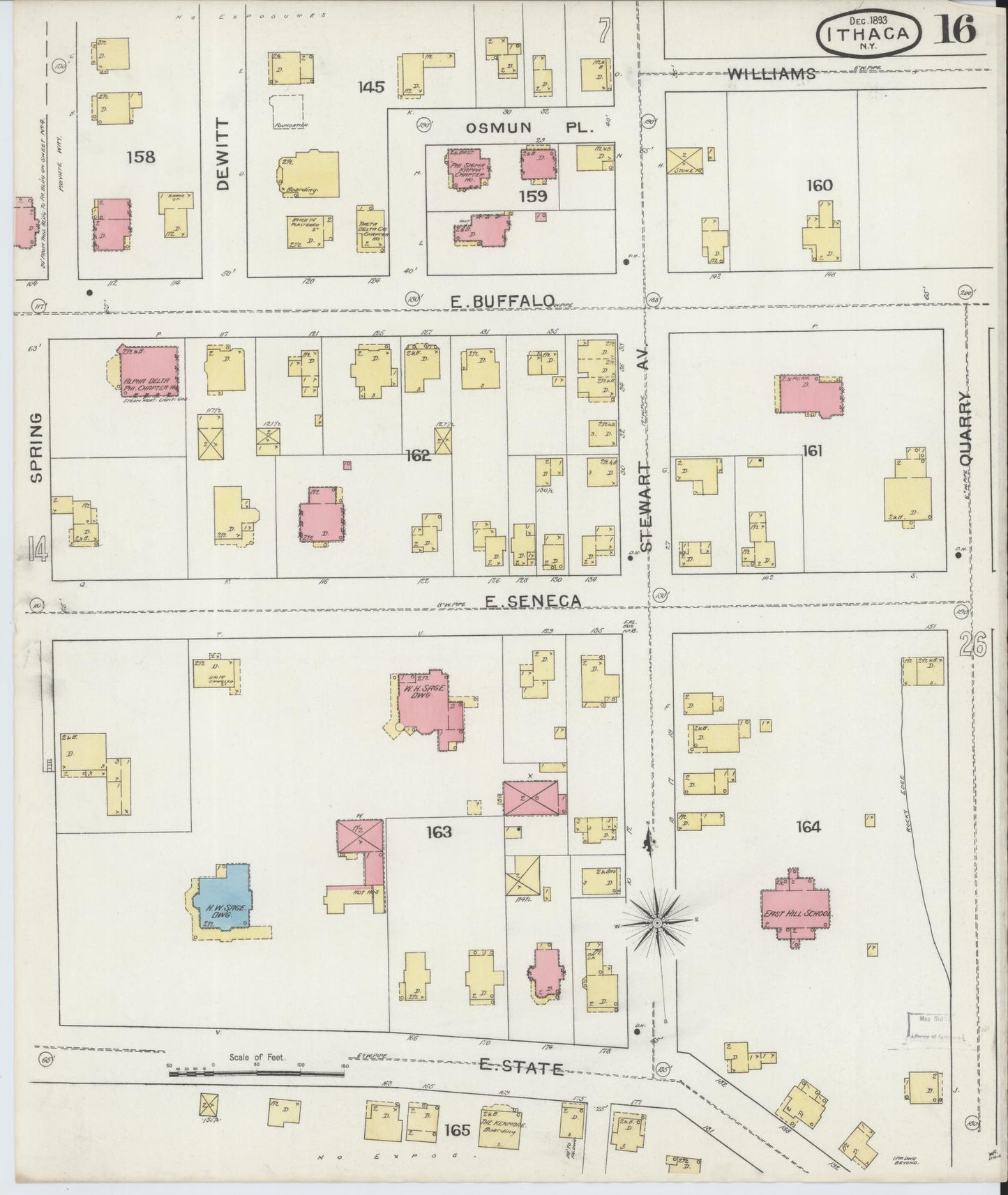 Sanborn Fire Insurance Map from Ithaca, Tompkins County, New York (1893), Sheet #0016 - Complete Map Set gallery image, historic Sanborn map, vintage wall art, New York New York