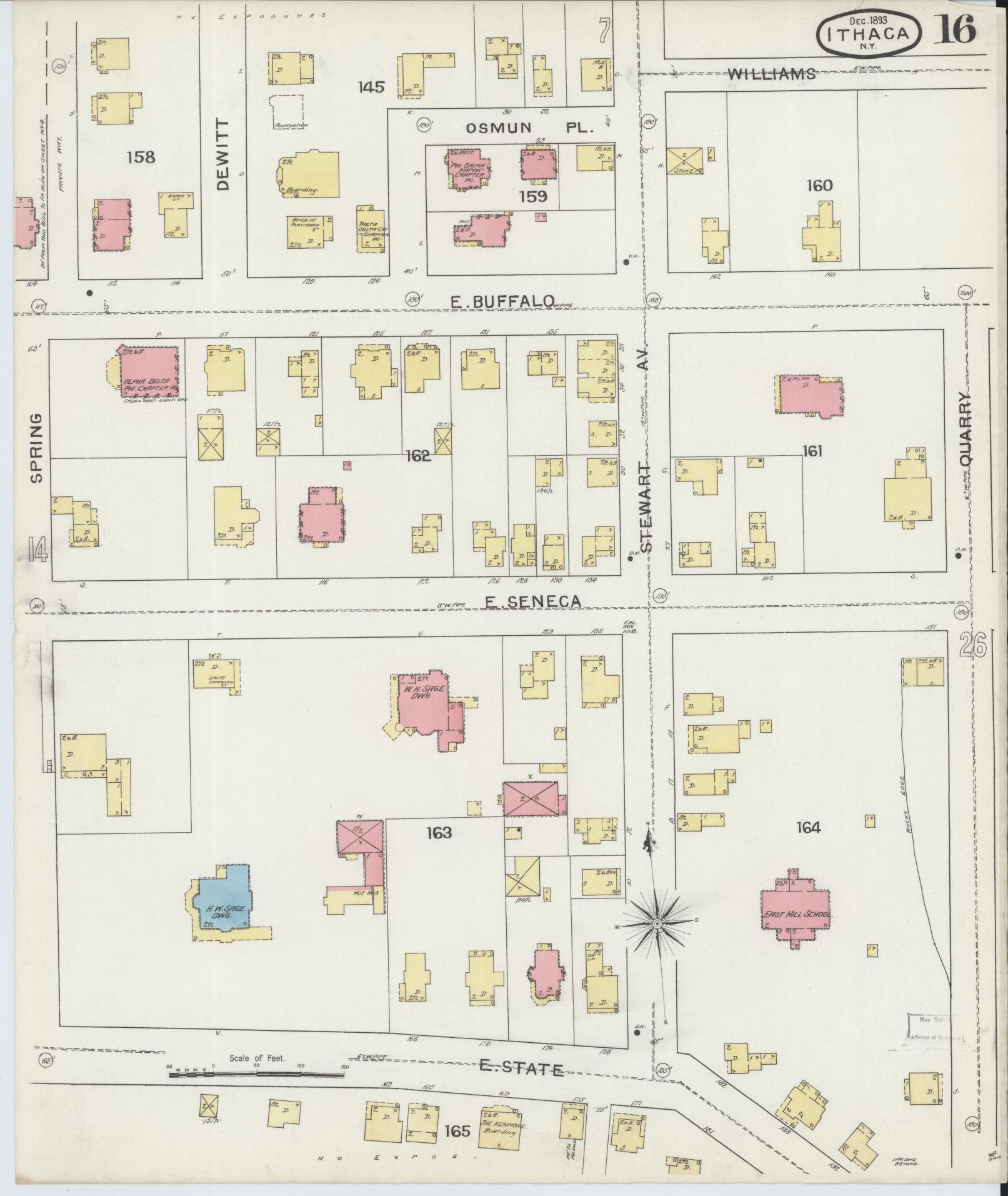 Sanborn Fire Insurance Map from Ithaca, Tompkins County, New York (1893), Sheet #0016 - Complete Map Set gallery image, historic Sanborn map, vintage wall art, New York New York