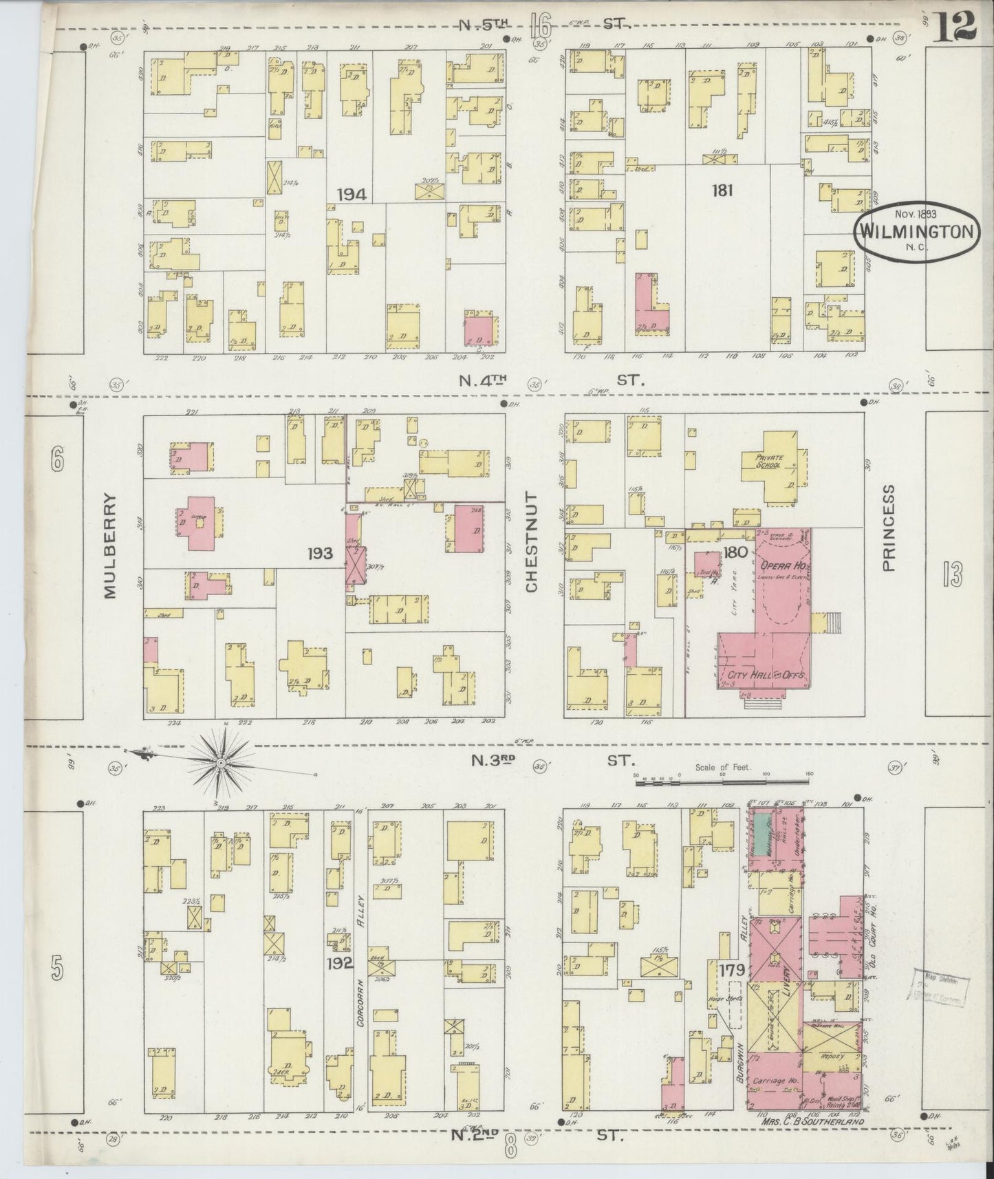 Sanborn Fire Insurance Map from Wilmington, New Hanover County, North Carolina (1893), Sheet #0012 - Complete Map Set gallery image, historic Sanborn map, vintage wall art, North Carolina North Carolina