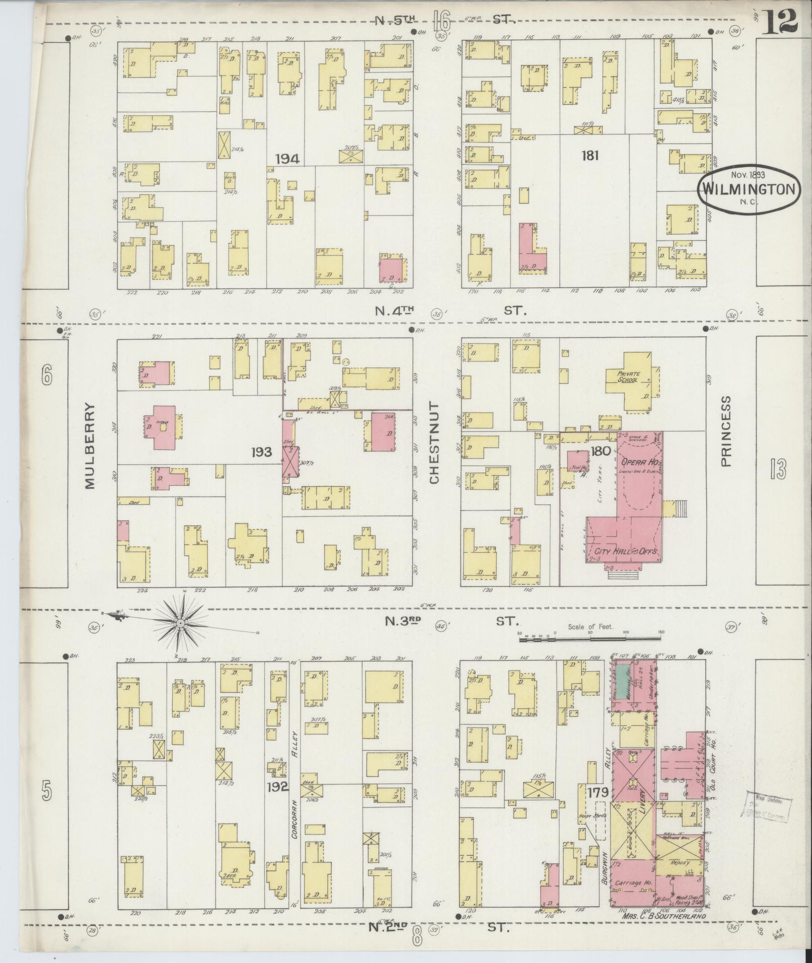 Sanborn Fire Insurance Map from Wilmington, New Hanover County, North Carolina (1893), Sheet #0012 - Complete Map Set gallery image, historic Sanborn map, vintage wall art, North Carolina North Carolina