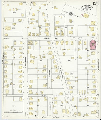 Sanborn Fire Insurance Map from Cleburne, Johnson County, Texas (1910), Sheet #0012 - Historic Sanborn Fire Insurance Map Print, vintage old map wall art, antique decor, genealogy gift, Texas Texas map
