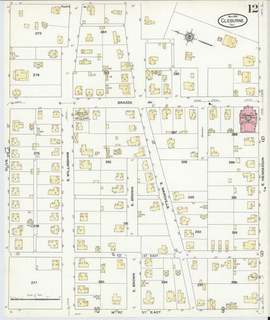 Sanborn Fire Insurance Map from Cleburne, Johnson County, Texas (1910), Sheet #0012 - Historic Sanborn Fire Insurance Map Print, vintage old map wall art, antique decor, genealogy gift, Texas Texas map