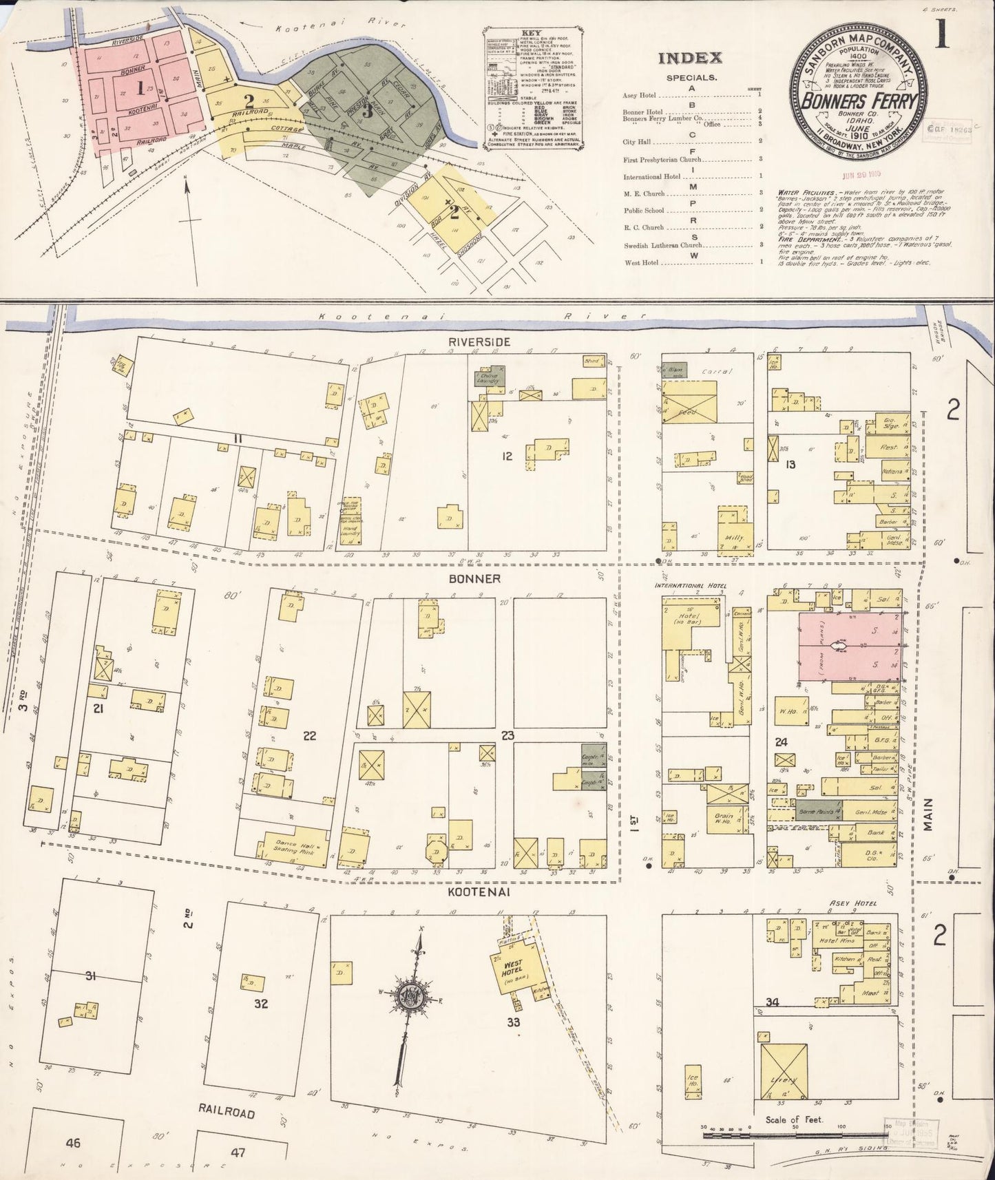 Sanborn Fire Insurance Map from Bonners Ferry, Boundary County, Idaho (1910), Sheet #0001 - Complete Map Set gallery image, historic Sanborn map, vintage wall art, Idaho Idaho