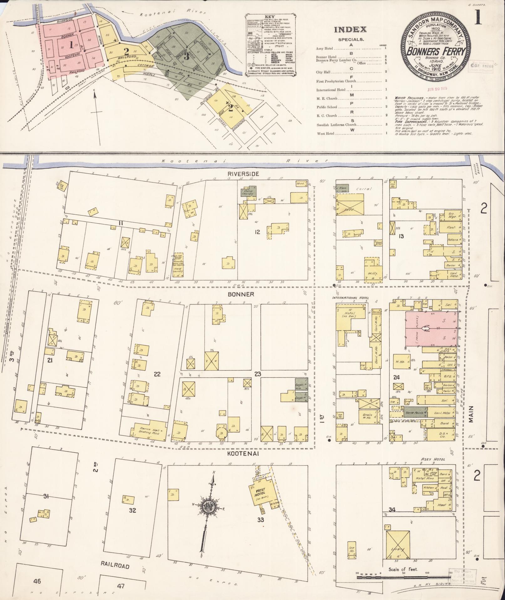Sanborn Fire Insurance Map from Bonners Ferry, Boundary County, Idaho (1910), Sheet #0001 - Complete Map Set gallery image, historic Sanborn map, vintage wall art, Idaho Idaho