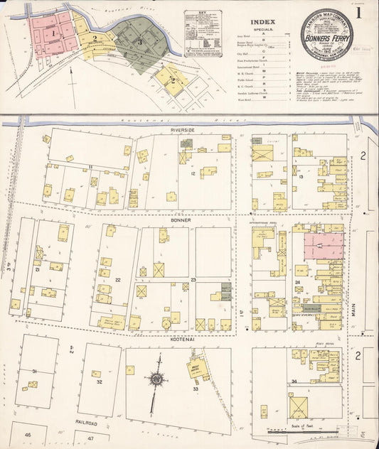 Sanborn Fire Insurance Map from Bonners Ferry, Boundary County, Idaho (1910), Sheet #0001 - Complete Map Set gallery image, historic Sanborn map, vintage wall art, Idaho Idaho