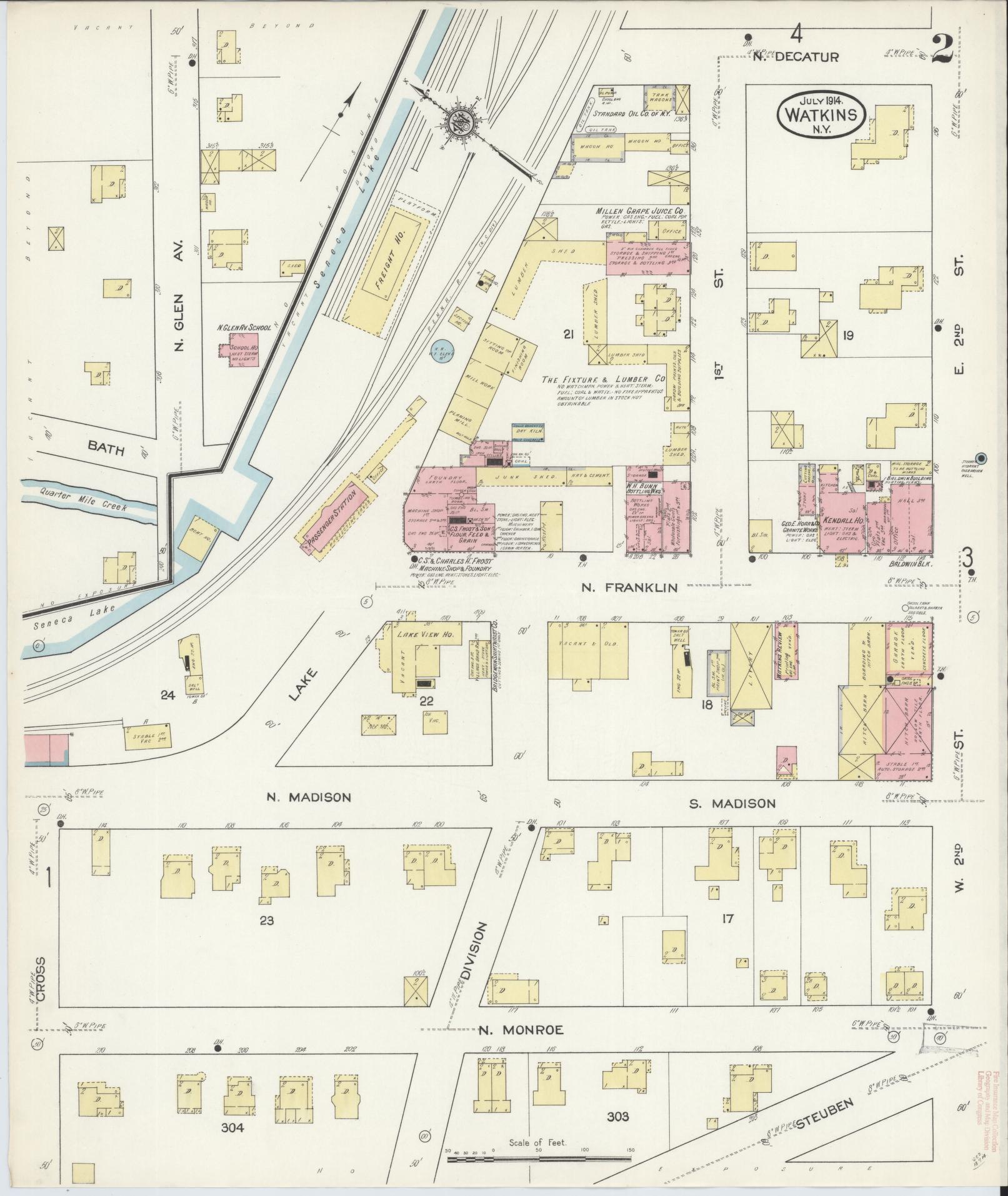 Sanborn Fire Insurance Map from Watkins Glen, Schuyler County, New York (1914), Sheet #0002 - Complete Map Set gallery image, historic Sanborn map, vintage wall art, New York New York