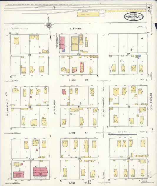 Sanborn Fire Insurance Map from North Platte, Lincoln County, Nebraska (1921), Sheet #0007 - Historic Sanborn Fire Insurance Map Print, vintage old map wall art, antique decor, genealogy gift, Nebraska Nebraska map