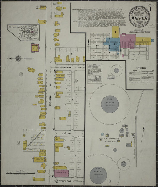 Sanborn Fire Insurance Map from Kiefer, Creek County, Oklahoma (1919), Sheet #0001 - Historic Sanborn Fire Insurance Map Print, vintage old map wall art, antique decor, genealogy gift, Oklahoma Oklahoma map